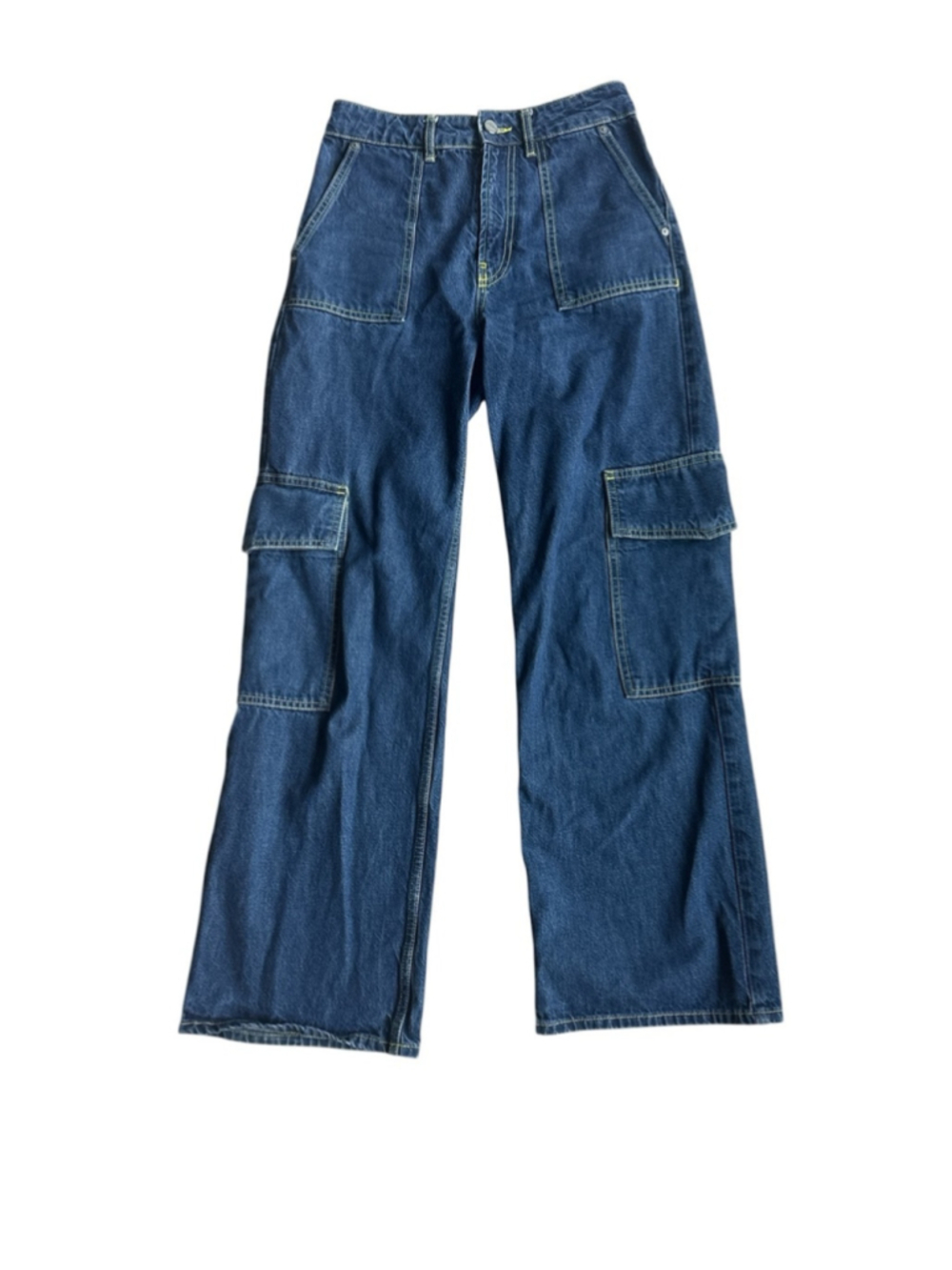Ganni Angi Wide-Leg Jeans Cargo Pockets Bootcut Size 26 Medium Wash Loose Fit - Picture 3 of 8